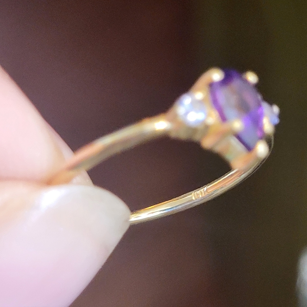 Liesel Love Pear Amethyst and Tanzanite 10k Gold Ring Size 5 - Picture 6 of 8